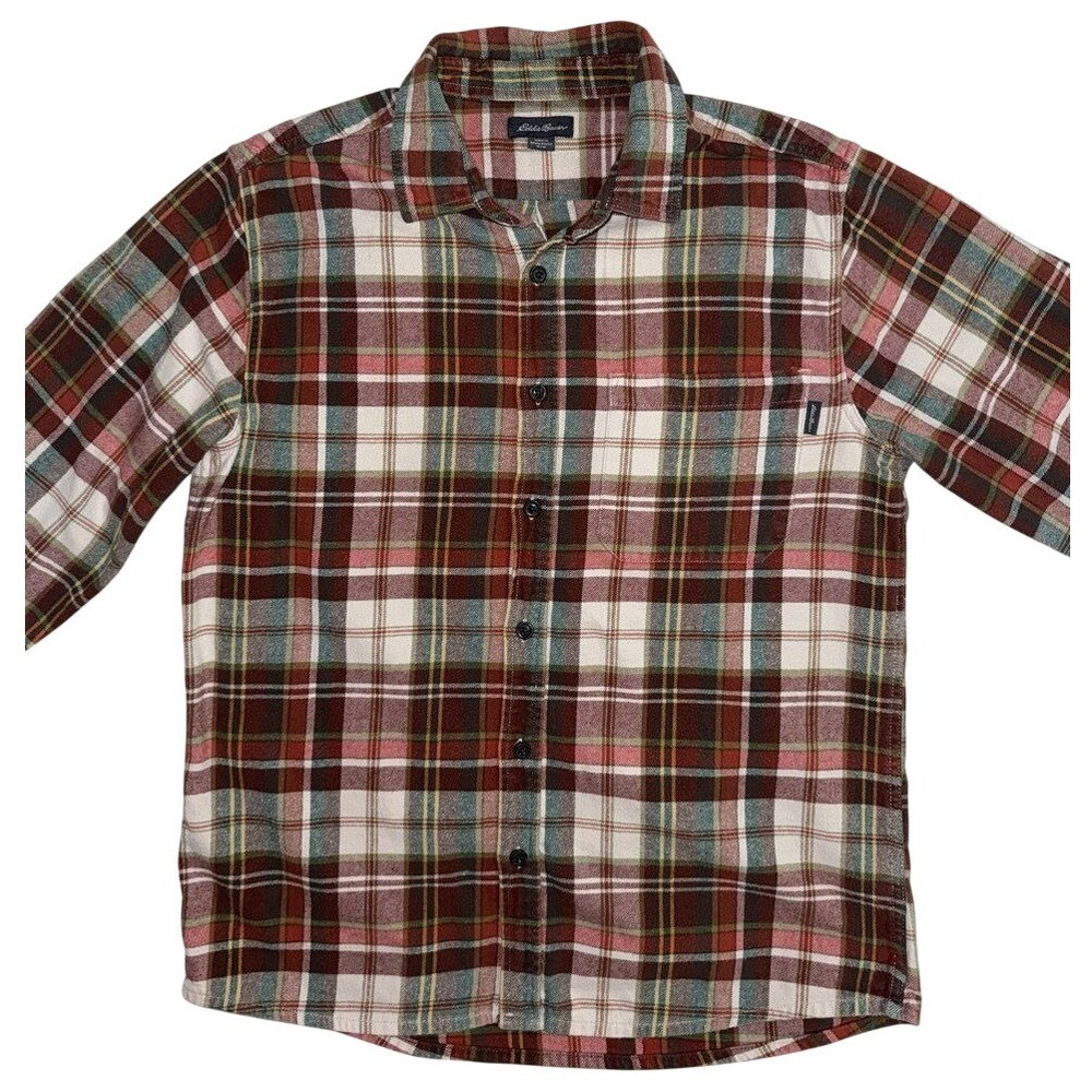 Eddie Bauer Flannel Shirt Mens Medium Red Plaid Button Down‎ Cotton Long Sleeve - Picture 2 of 10